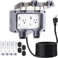 Kanayu Outdoor Power Outlet Box with 30Ft Extension Cord Dual 15 AMP 5-15 Receptacles Weatherproof W