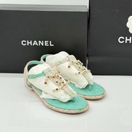 CHANEL 香奈兒 毛呢 寶石釦 拖鞋