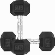 SHAP+ 15lb Dumbbells Set of 2, Rubber Hex Dumbbell Set Weighs 15 Pound Each, with Ergonomic Curved M