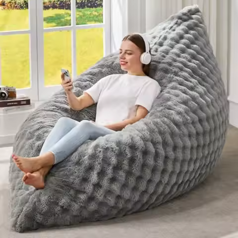 3 in 1 Bean Bag Chair Giant Bean Bag Chairs for Adults with Bubble Cover Convertible Bean Bag Floor 