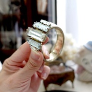 日本中古全新未使用 香檳金白水晶寶石橡筋手環手鐲 古著珠寶首飾