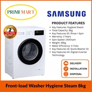 SAMSUNG WW80FG3M05AWSP FRONT LOAD WASHER 8KG | HYGIENE STEAM  | 2 YEARS WARRANTY (4 TICKS)