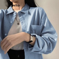 (Trendy) Lovito Casual Denim Top Plain Button Front Washed Denim Top for Women LNE24112 (Multi-color