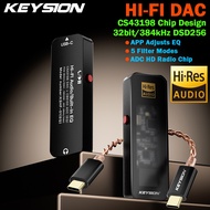 KEYSION DSD256 CS43198 384KHz ตัวถอดรหัสเสียง HiFi USB DAC วิทยุ HD ประเภท C ถึง3.5มม. เครื่องขยายเส