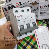MCB 3P 32A atau 40A Ewig cetekan abu 3 pole