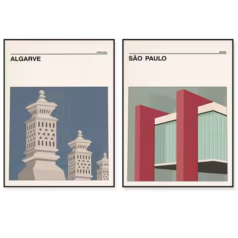 New York Guggenheim Museum, Sydney Algarve, São Paulo, Portugal, Brazil-London, Warsaw travel poster