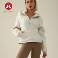 BSH เสื้อโค้ทเอวลอยผ้าคอตตอนแบบซิปครึ่งเสื้อกีฬาแบบมีฮู้ดของผู้หญิงขยับได้ทรงหลวมใส่สบายในยิมกลางแจ้