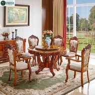YQ Eli Guejes European-Style Marble Dining Tables and Chairs Set Solid Wood Dining Table round Table High-End Luxury Vil