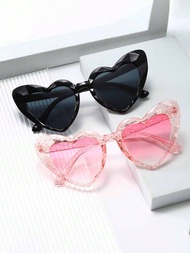 2pcs Angular Heart-Shaped Retro Fashion Large Frame Heart Fashion Glasses For Women's Daily Outdoor 