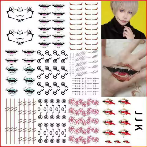 Anime Accessories JJK Cosplay Waterproof Sticker HalloweenParty Masquerade Fake Temporary Tattoo Sti