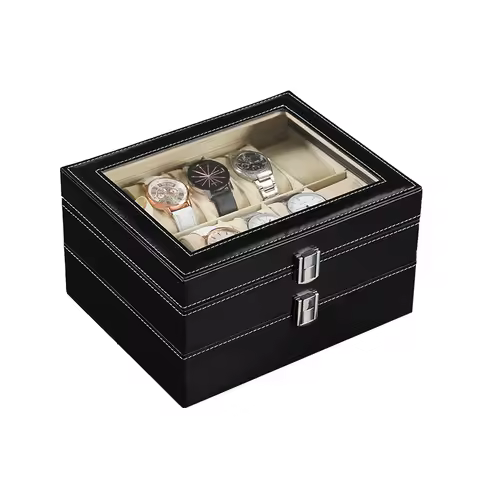PU Leather 10/12/20 Slots Watch Organizer Boxes Storage Black Wrist Watch Boxes Watch Display Box re