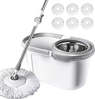 BOOMJOY Spin Mop and Bucket with Wringer Set, Easy Wring Mop for Floor Cleaning with 6 Microfiber Replacement Refills, Spinning Mop Bucket System, Stainless Steel Extended Handle