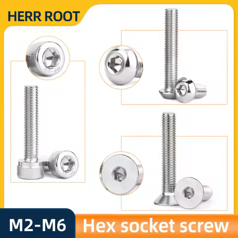 304 Stainless Steel Hex Socket Screws Allen Bolt DIN912 DIN7991 ISO7380 M2 M2.5 M3 M4 M5 M6 Button C