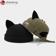 CHEEKOY Brimless Hat, Hip Hop Adjustable Melon Docker Cap, Fashion Solid Color Cute Cat Ears Rolled 