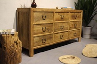 Traditional Chinese Style Nine-Box Chest Hallstand Full Solid Paulownia Wood Drawer Storage Retro Fu
