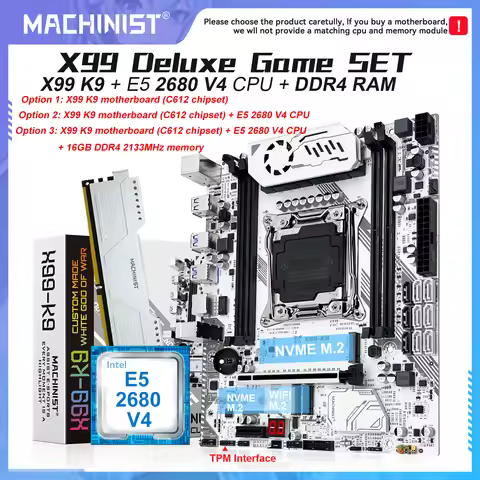 MACHINIS K9 TPM2.0T X99 Motherboard LGA2011-3 Optional Kit Xeon E5 2680 V4 CPU DDR4 Memory 16GB Supp