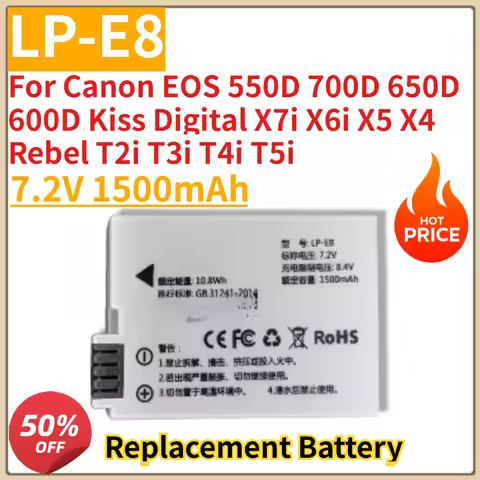 New LP-E8 Camera battery 7.2V 1500mAh for Canon EOS 550D 700D 650D 600D X7i X6i X5 X4 Rebel T2i T3i 