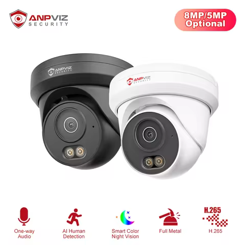 Anpviz 5MP/8MP Turret POE IP Camera Outdoor Security IP Camera AI Human Detection Smart Dual Light B