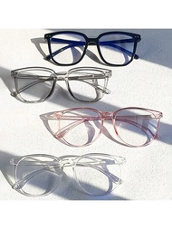 4對大框橢圓形防藍光無度數鏡片眼鏡,適用於校園穿搭,情侶禮物