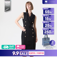 ESPADA เดรสยาวระดับเข่า แขนกุด สไตล์สูท ผู้หญิง สีดำ | Midi-Dresses Suit Collar | 05103