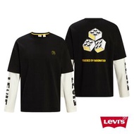 Levis X LEGO限量聯名 寬鬆版假兩件長袖T恤 / 樂高積木印花 黑 XL