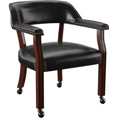 Furniture Tournament Arm Dining Chair with Casters, Upholstered w/Nailhead Trim, for Living Room, Di