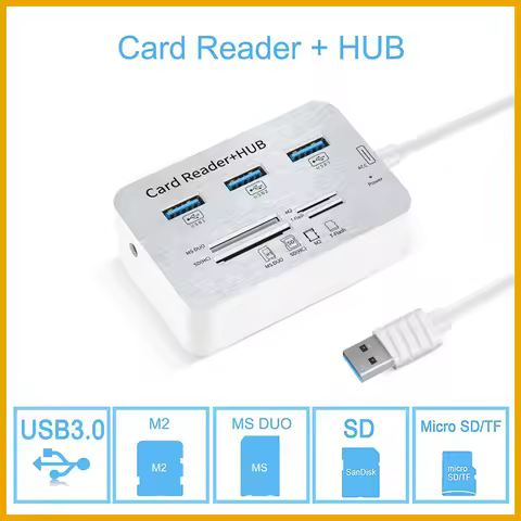 7in1 3 Ports USB TYPE C 3.0 HUB+4 Ports Expander SD TF MS,M2 MMC Memory Card Reader Adapter For U Di
