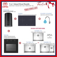 (BUNDLE) TURBO T123ISS-BK ISLAND HOOD + TIA800A INDUCTION HOB + TM73-BK BUILT-IN OVEN + KITCHEN SINK + SINK TAP