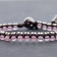 串珠石銀手鐲玫瑰石英粉紅石Macrame手鍊