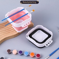 BEAUTYSTARTING Kids Silicone Collapsible Paint Cup with Handle & 4 Brush Holes Non-Spill Toddler Art