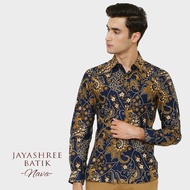 KEMEJA Jayashree Batik Slimfit Nava Navy Long Sleeve Batik Shirt For Men - XL