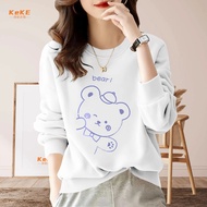 Spring Autumn Thin Style Brushed Sweatshirt Solid Color University t Round Neck S-4XL Bear Printed B