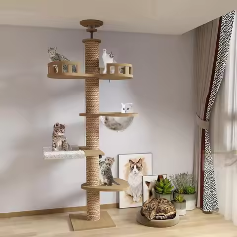 Floor To Ceiling Cat Tree - Adjustable Height (95-98in,104.3-108.2in)- With Width 4.33 In Scratching