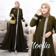 AURA FASHION[COD]Moela Dress Gamis Renda Ceruty Babydoll Bahan Jatuh Model Simple Elegan Kekinian 2023 Viral Tiktok Ukuran S M L XL XXL Baju Muslim Terusan Panjang Modis Modern Terkini Busana Muslimah Ukhty OOTD Kondangan Pesta Wedding Pernikahan Mewah