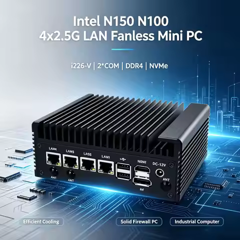 Intel N100 Mini PC Fanless Mini PC Intel N100 N150 4*2.5G I226-V LAN 2COM DDR4 NVMe Industrial Firew
