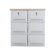 UP ตู้ลิ้นชักพลาสติก (ท๊อปไม้) SUMO-WOODTOP DUO-L (3ชั้น) พร้อมกุญแจล็อค