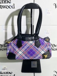 💖Vivienne Westwood 西太后  小號中古紫色格紋保齡球包 單肩包