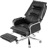 Ergonomic Leather Office Chair, 170° Reclining Office Chair, Cowhide Managerial Executive Chairs with Footrest, Sedentary Comfort Computer Swivel Seat with Double-Layer Thick Cushion lofty ambition