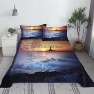 Moon And Water Set 3D Printed Polyester Scenery Flat Sheet With Pillowcase Bed Linen 1/1.2/1.35/1.5/