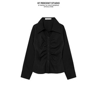 67PERCENT / 67% Stylish Black Button Long Sleeve SHIRT for Women - LOW NECKED SHIRT