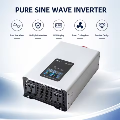 Pure Sine Wave Inverter 1600W/2600W/3000W, 12V DC to 110V/220V AC Power Converter with LCD Display, 