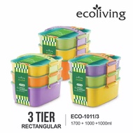 ECO LIVING Green Bento Lunch Box set 2 & 3 Tiers, ECO-1011/2, ECO-1011/3