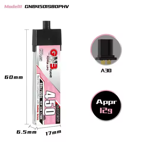 GAONENG GNB 1S 450mAh 3.8V HV 80C Lipo Battery With A30 VS BT2.0 Plug