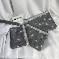 日本 LeSportsac X TOTORO 龍貓 灰色帆布 WRISTLET 3連 化妝袋