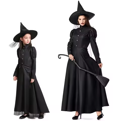 Halloween Wizard Cosplay Costume Kids Adult Halloween Women Deluxe Wicked Witch Costume Black Full L
