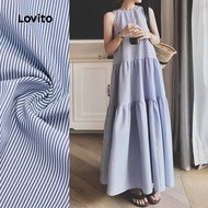 Lovito Casual Dress Vacation Tiered Layer Spring/summer Blue Dress for Women L154LD236 Lovito Gaun K