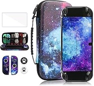 FANPL Case Bundle for Nintendo Switch OLED Accessories, Carrying Case for Switch OLED and Joy Con Controller with Hard Flip Protective Cover and Screen Protector, 2 Thumb Grips (Starry Sky)