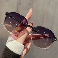 Kacamata hitam bingkai bulat gaya Korea pelindung UV400 wanita