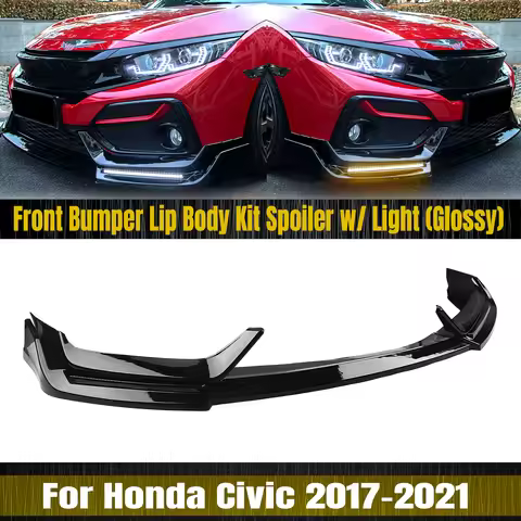 Front Bumper Spoiler Lip For Honda Civic Si Hatchback 2017-2021 10th FK7 Fk8 Gloss Black/Carbon Look