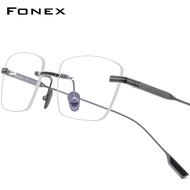 FONEX กรอบแว่นตาไทเทเนียมบริสุทธิ์แบรนด์ผู้ชายดีไซน์ไร้กรอบแว่นตาสี่เหลี่ยมไร้ขอบสำหรับผู้หญิงธุรกิจ